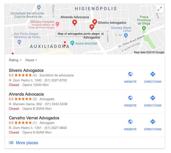 Site de Escritório de Advocacia de Porto Alegre no mapa do Google